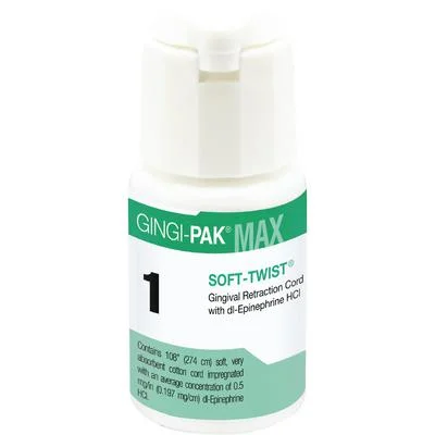 gingi pak max soft twist #1 thin with epinephrine, 100% cotton, 108″ gingi pak max soft twist #1 thin with epinephrine, 100% cotton, 108″